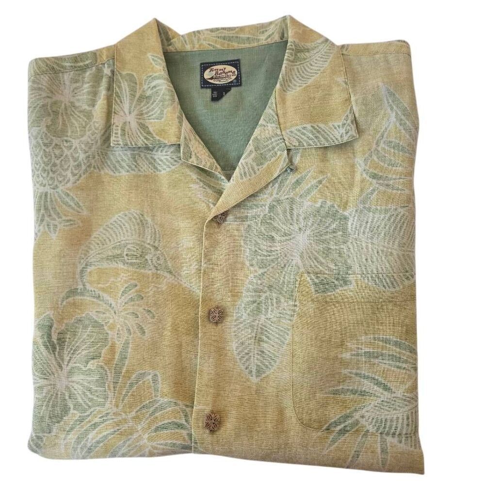 Tommy Bahama Mens Button Front Tropical Linen Short Sleeve Shirt Large
